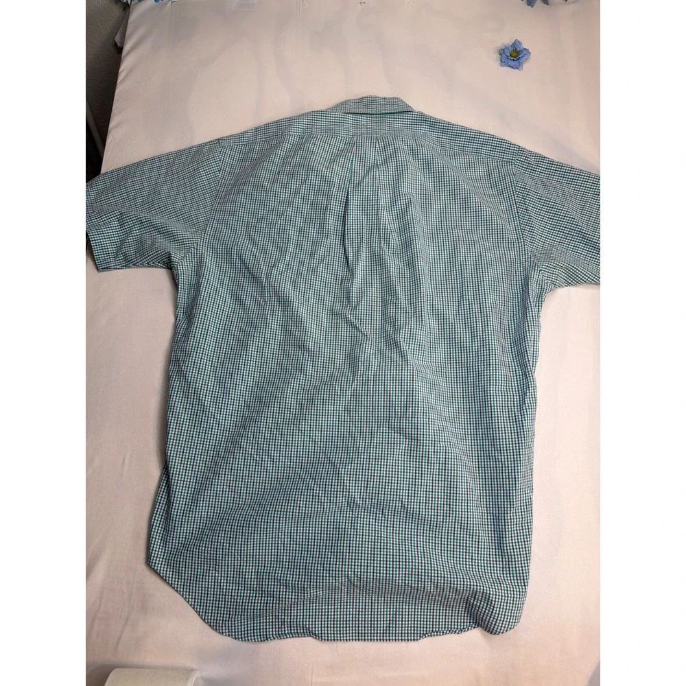 Ralph Lauren Blake M Green Purple Gingham Check Short Sleeve Button Down Shirt